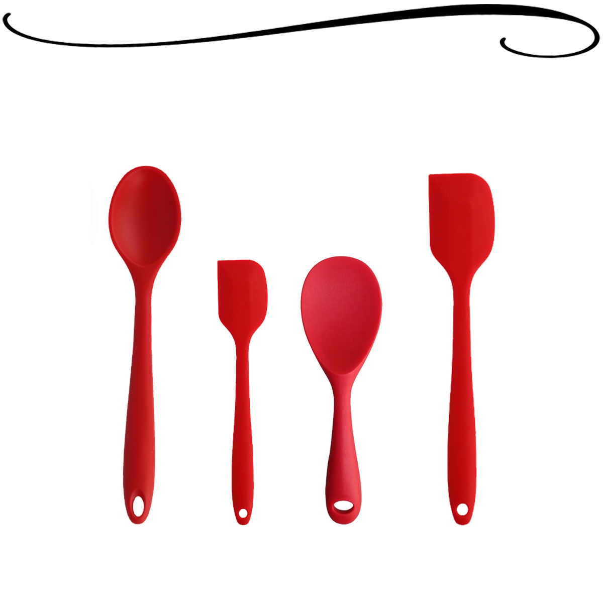 Kit Utensílios de Cozinha de Silicone Vermelho Cozinha 4 Peças Espátulas e Colheres