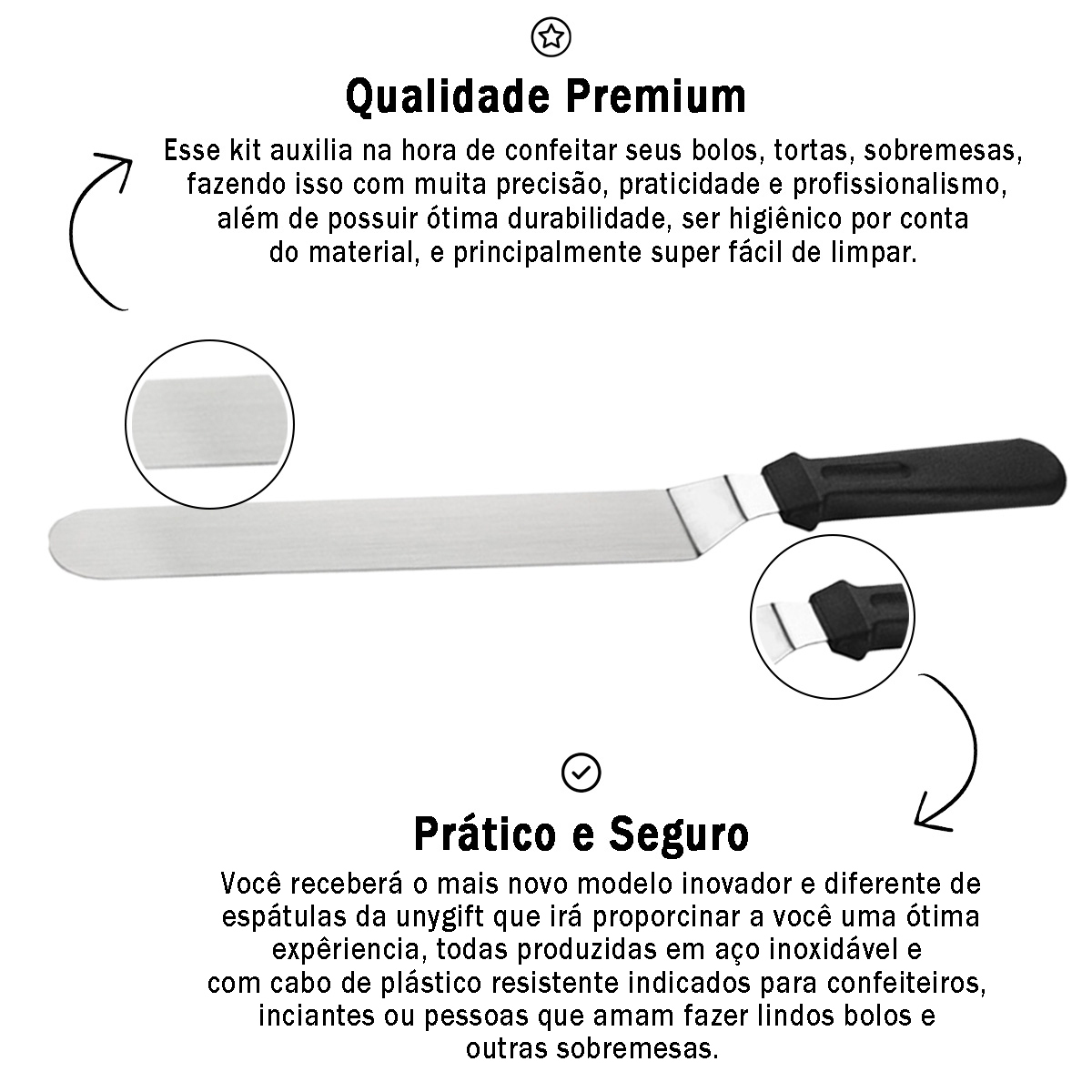 Kit com 3 Espátulas para Confeitar Bolo em Inox e Plástico