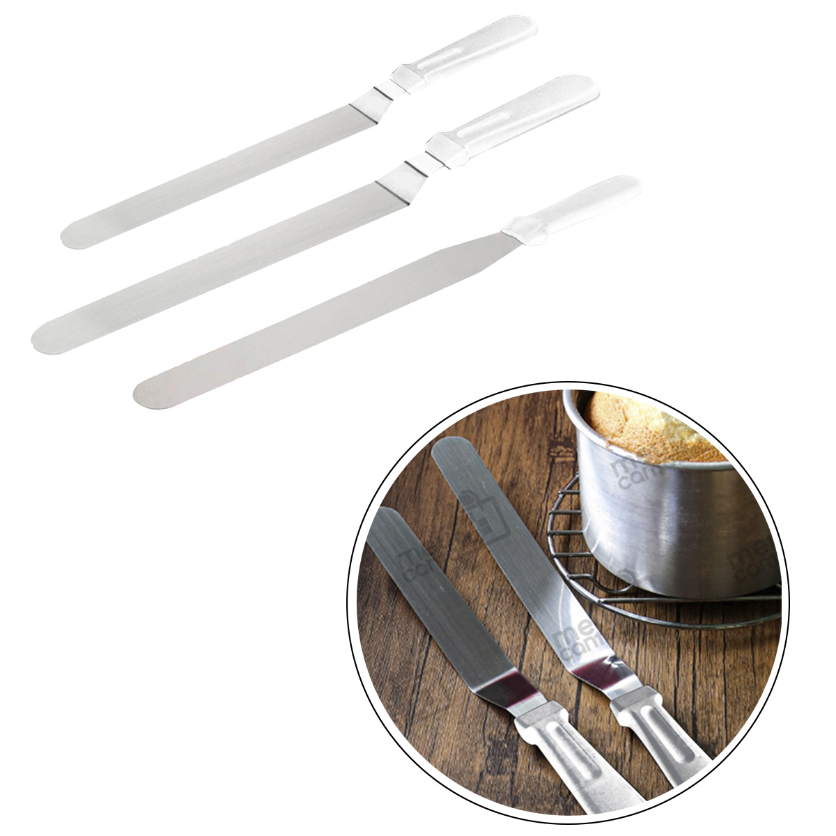 Kit com 3 Espátulas para Confeitar Bolo em Inox e Plástico