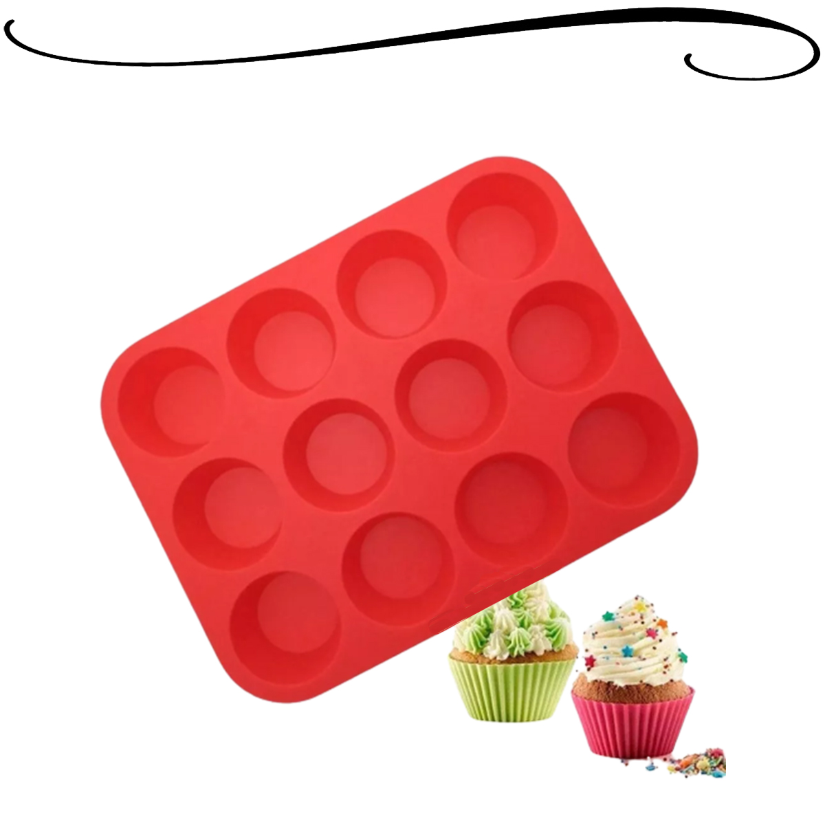 Forma de Silicone Com 12 Cavidades Para Mini Bolinhos Muffins Pudins Cupcakes Petit Gateau