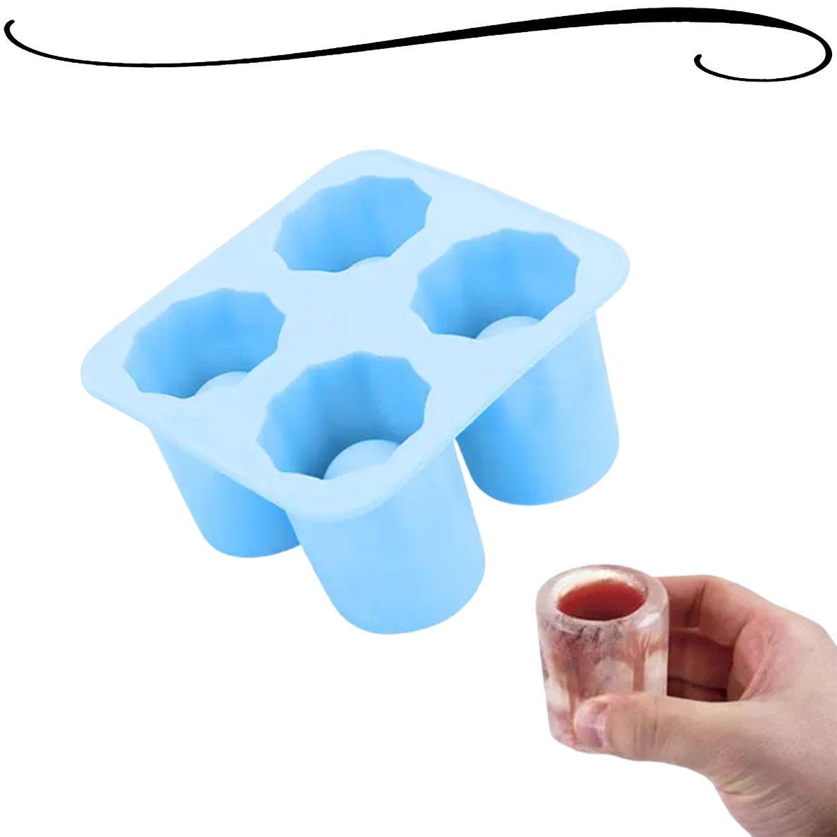 Forma de Silicone Com 4 Cavidades Para Gelo Copo de Shot Bebidas Molde de Copo Ice Shot Festas
