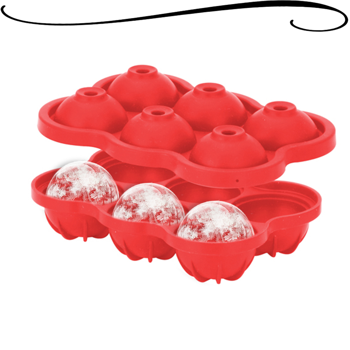 Forma De Silicone Gelo 6 Esferas Sem Bpa Forminha Vermelha Para Wiskys Drinks