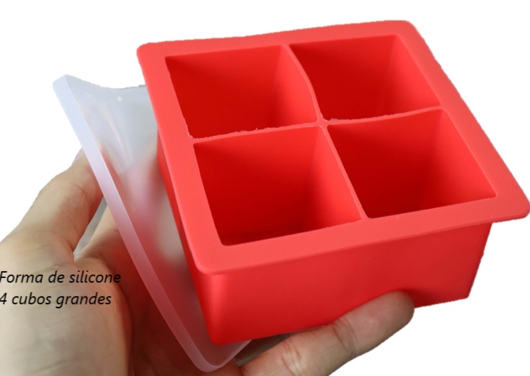 Forma de silicone gelo com tampa papinha quadrada 4 cubos grandes sem bpa forminhas para Wiskys Drinks verm