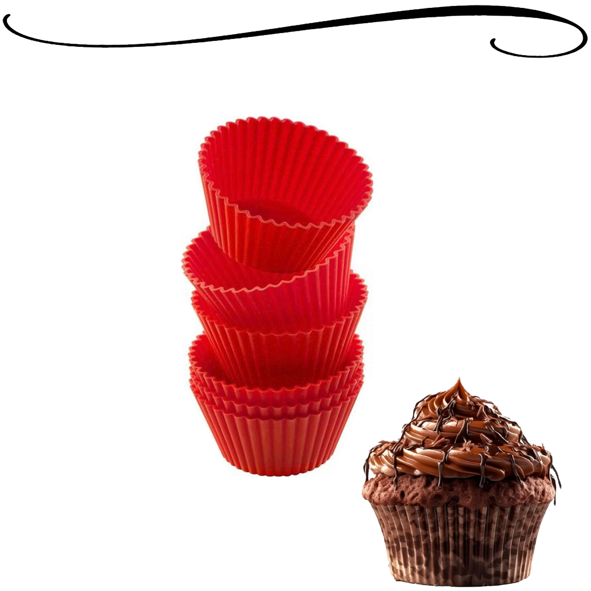 Jogo de 6 Forminhas de Cupcakes de Silicone Livre de BPA Resistente a Altas e Baixas Temperaturas Utensílio Culinário