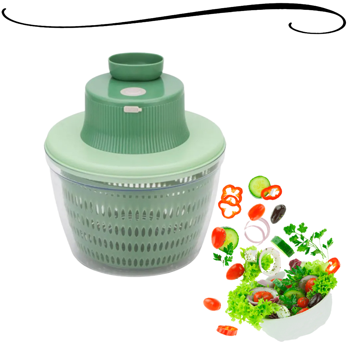 Centrífuga Seca Saladas e Fatiadora de Legumes Elétrica Carregamento USB Salada Verduras Legumes