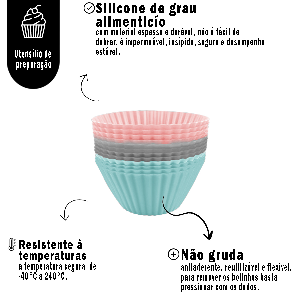 Jogo 12 Formas em Silicone para Muffins